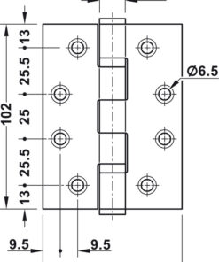 Kích thước của Bản lề lá 2 vòng bi 120Kg Hafele 926.98.049