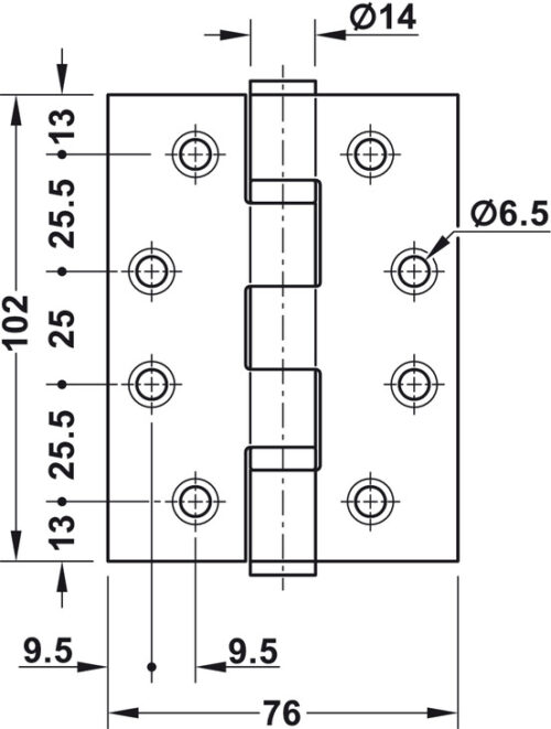 Kích thước của Bản lề lá 2 vòng bi 120Kg Hafele 926.98.068