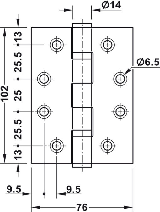 Kích thước của Bản lề lá 2 vòng bi 120Kg Hafele 926.98.069