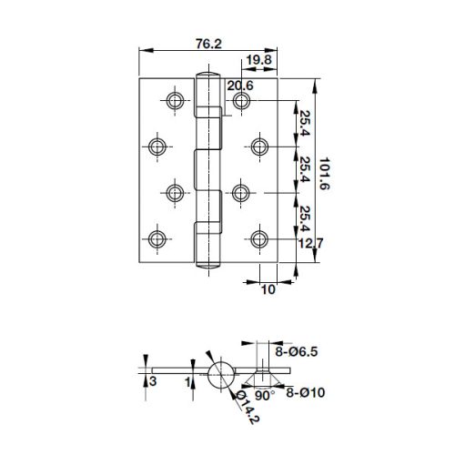 Bản lề lá 2 vòng bi 70Kg Hafele 926.20.112 5 Kích thước của Bản lề lá 2 vòng bi 70Kg Hafele 926.20.112