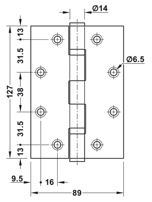 Bản lề lá 2 vòng bi Hafele 926.98.133 5 Kích thước của Bản lề lá 2 vòng bi Hafele 926.98.133