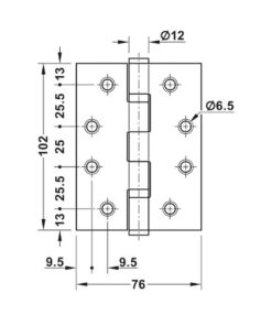Kích thước của Bản lề lá chống cháy 2 vòng bi 120Kg Hafele 926.98.040