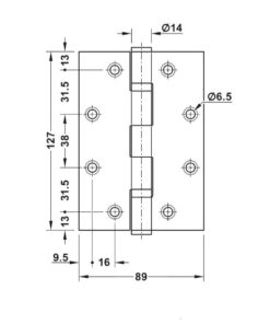 Kích thước của Bản lề lá chống cháy 2 vòng bi 120Kg Hafele 926.98.130