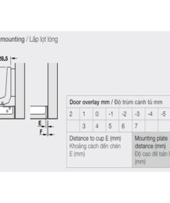 Kích thước của Bản lề Metalla A lọt lòng Hafele 315.31.552