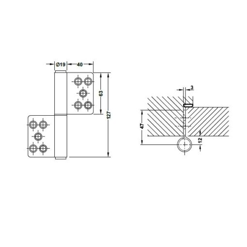 Kích thước của Bản lề nâng hạ 80Kg Hafele 926.13.903