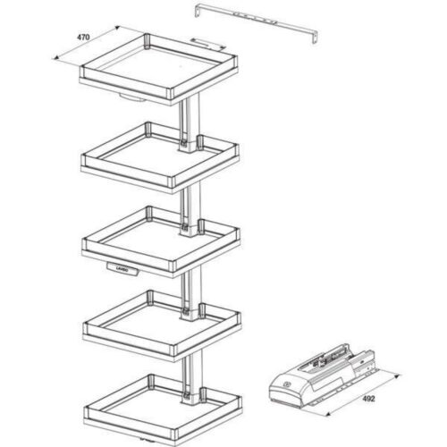 Kích thước của Bộ kệ 5 tầng Convoy Lavido 600mm Hafele 549.62.906