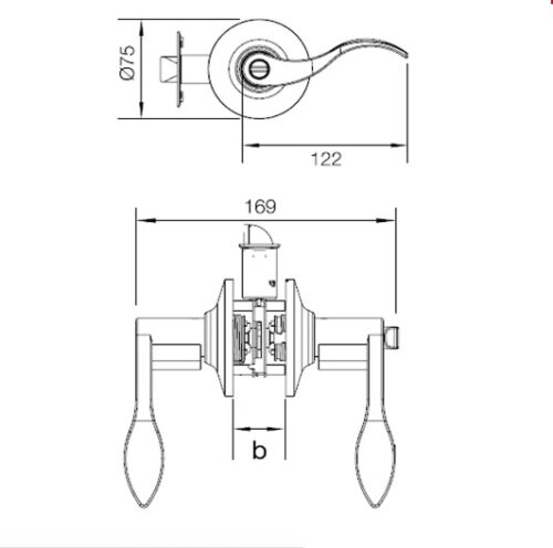 Kích thước của Bộ khóa tay nắm gạt cửa Toilet Hafele 489.10.198