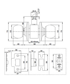 Kích thước của Bộ khóa tay nắm tròn cửa WC Hafele 489.93.135