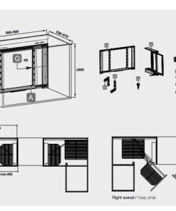 Kích thước của Bộ rổ góc gắn cánh trước, mở phải Clearance Hafele 548.21.002