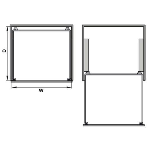 Kích thước của Bộ rổ kéo ARENA gắn cánh Hafele 540.24.505 cho tủ rộng 500mm