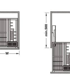 Kích thước của Bộ rổ kéo đa năng cho tủ dưới Rome Hafele 549.34.053, rộng 300