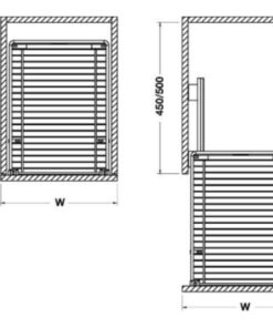 Kích thước của Bộ rổ kéo gắn với cánh Hafele 549.03.143 cho tủ rộng 500mm