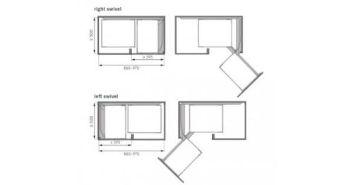 Bộ rổ kéo góc Magic Corner xoay trái, khay Arena Hafele 546.17.004 7 Kích thước của Bộ rổ kéo góc Magic Corner xoay trái, khay Arena Hafele 546.17.004