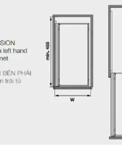 Kích thước của Bộ rổ kéo Hafele 545.53.760 bộ 2 rổ ARENA COMFORT II, 250m, mở phải