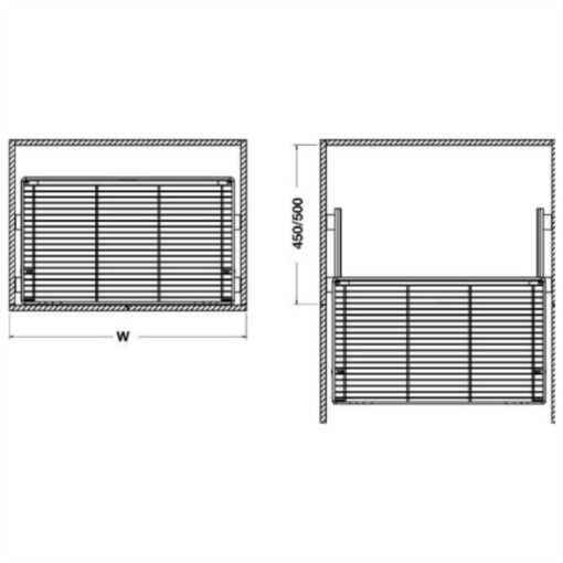 Kích thước của Bộ rổ kéo Hafele 549.03.133 cho tủ bếp dưới rộng 500mm