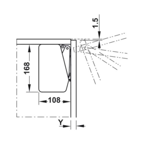 Kích thước của Bộ tay nâng Free Flap1.7 Hafele 493.05.820 nắp trắng