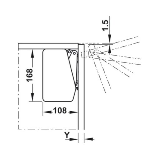 Kích thước của Bộ tay nâng Free Flap1.7 Hafele 493.05.820 nắp trắng