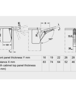 Kích thước của Bộ tay nâng Free Llap 3.15 Hafele 493.05.860 nắp xám