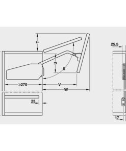 Kích thước của Bộ tay nâng Free Fold Short Hafele 493.05.735