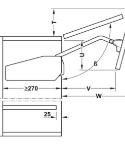 Kích thước của Bộ tay nâng Free Fold Short Hafele 493.05.736