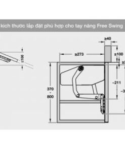 Kích thước của Bộ tay nâng Free Swing Hafele 493.05.773, đen