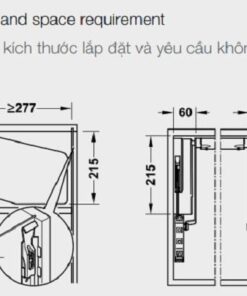 Kích thước của Bộ tay nâng Free Up E Hafele 372.29.708 nắp trắng