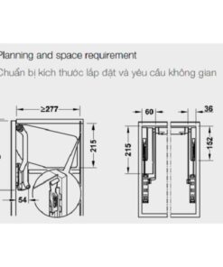 Kích thước của Bộ tay nâng Free Up E Hafele 372.29.711 nắp xám