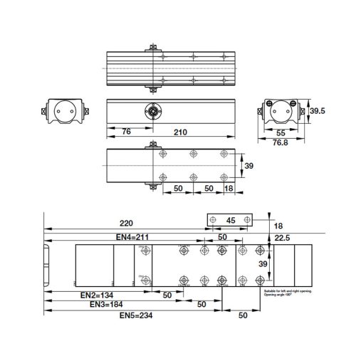 Cùi chỏ hơi Hafele không dừng 100kg 931.77.149 5 Kích thước của Cùi chỏ hơi Hafele không dừng 100kg 931.77.149