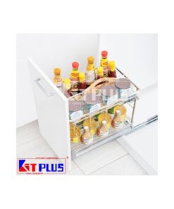 Giá để gia vị nan dẹt Inox mờ, ray giảm chấn Kit Plus DS.35