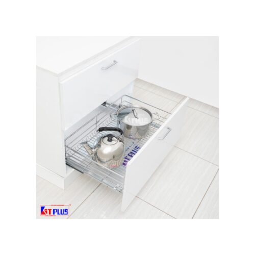 Giá xoong nồi nan tròn Inox mờ, ray giảm chấn Kit Plus DG60S