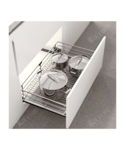 Giá xoong nồi nan tròn Inox mờ, ray giảm chấn Kit Plus DG70S