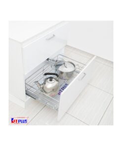 Giá xoong nồi nan tròn Inox mờ, ray giảm chấn Kit Plus DG80S
