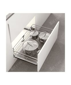 Giá xoong nồi nan tròn Inox mờ, ray giảm chấn Kit Plus DG90S