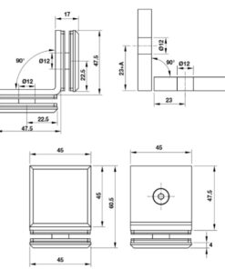 Kích thước của Kẹp kính 90º phòng tắm kính Hafele 981.77.916