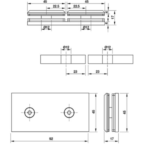 Kích thước của Kẹp kính phòng tắm 180º Hafele 981.77.912