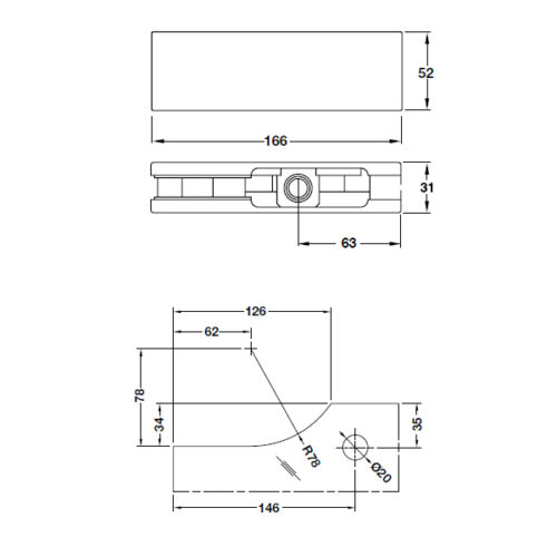 Kích thước của Kẹp kính trên Inox bóng Hafele 981.00.657