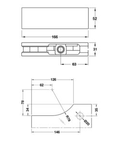 Kích thước của Kẹp kính trên Inox mờ Hafele 981.50.020