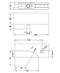 Kích thước của Kẹp kính trên khung gắn tường cho cửa 120kg inox bóng Hafele 981.00.666