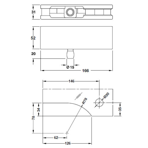 Kích thước của Kẹp kính trên khung Inox bóng Hafele 981.00.651