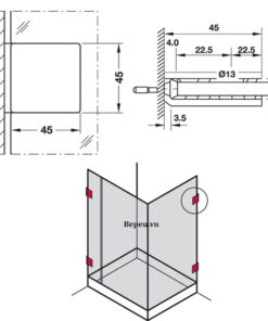 Kích thước của Kẹp kính tường 90º phòng tắm kính Hafele 981.77.918