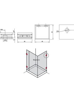 Kích thước của Kẹp tường - kính 90 độ màu đen Hafele 981.77.919