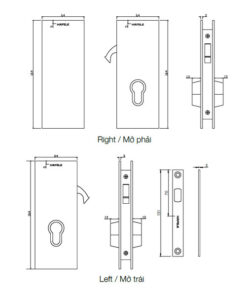 Kích thước của Khóa cửa kính thân khóa cửa trượt mở phải Hafele 981.59.050