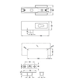 Kích thước của Khóa kẹp chân kính Inox bóng Hafele 981.00.66
