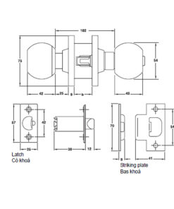 Kích thước của Khóa tay nắm tròn cửa WC loại lớn Hafele 911.64.246