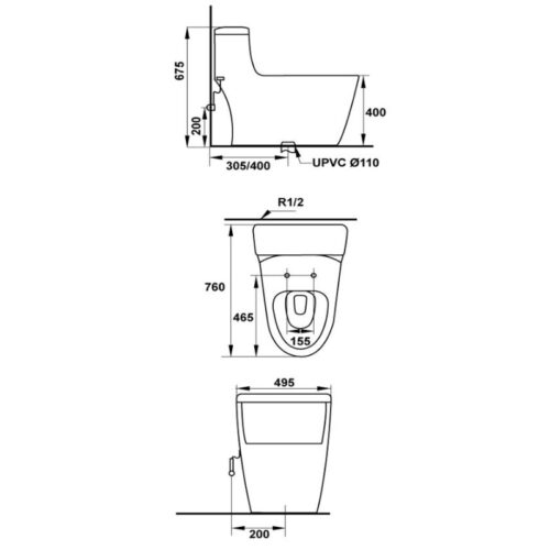 Kích thước bồn cầu 1 khối Iconic Hafele 588.79.401