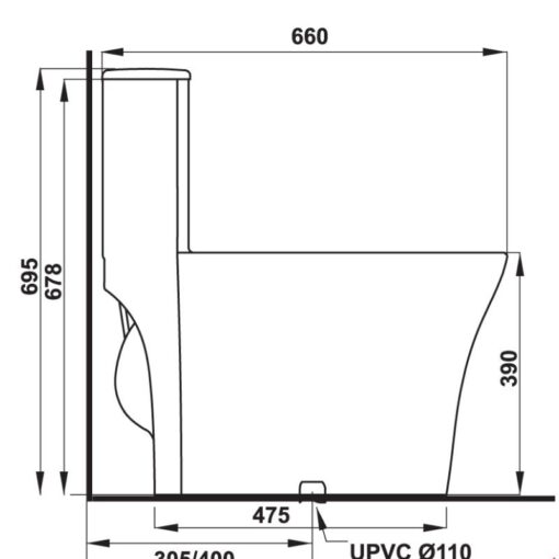 Kích thước bồn cầu 1 khối Sapporo Hafele 588.79.409