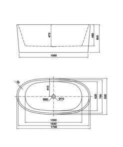 Kích thước bồn tắm độc lập Nagoya 1700 Hafele 588.99.620