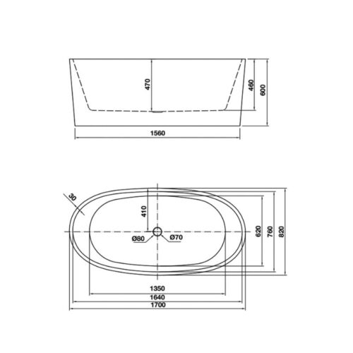 Kích thước bồn tắm độc lập Nagoya 1700 Hafele 588.99.620