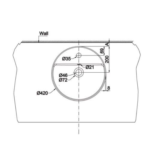 Kích thước chậu Lavabo sứ đặt bàn Sapporo 420 Hafele 588.79.031