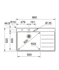 Kích thước chậu rửa Franke FSX 211 TPL RHD 127.0379.143